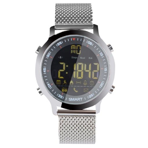 EX18 Smart Sports Watch, FSTN Screen, Stainless Steel, Bluetooth, Silver - 1