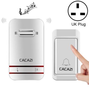 CACAZI V027G Wireless Doorbell, Self-Powered, One Button & Receiver, UK Plug - 1