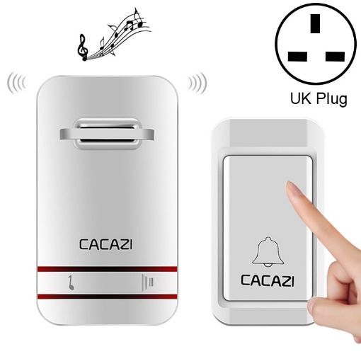 CACAZI V027G Wireless Doorbell, Self-Powered, One Button & Receiver, UK Plug - 1