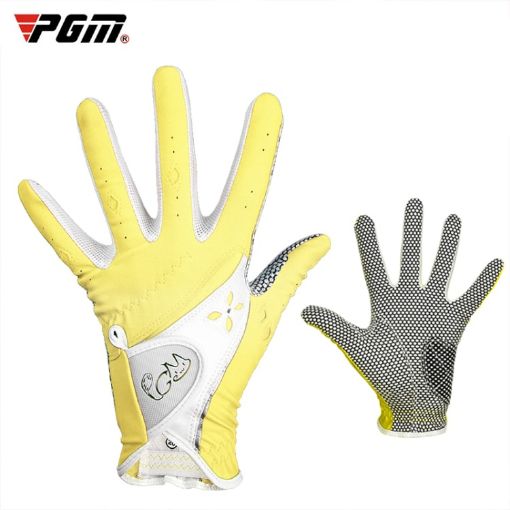 Women's Yellow PGM Non-Slip PU Leather Golf Gloves, Size 17 - 1