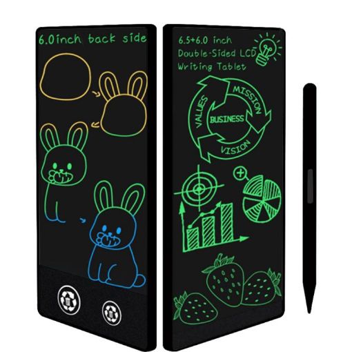 LCD Drawing Board Writing Tablet, 6.5+6.0 inch, Black/Color, Full Screen - 1