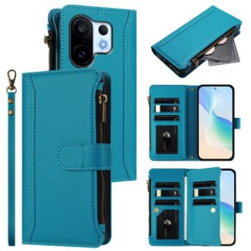 Vivo S30 Pro Mini Turquoise Leather Case - 9 Card Slots & Hand Strap - 1