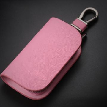 Universal Car Key Case Cowhide Leather Cover - Pink Protective Sleeve - 1