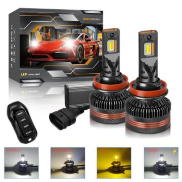 H11 LED Headlight Bulb 2pcs 60W 8000LM 6000K Three Color Remote Control - 1