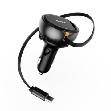 ROCK H30 45W Car Charger with USB-A & Type-C Ports + Retractable Cable - 1