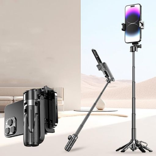 FUNSNAP P15 Mini Portable BT Handle Selfie Stick & Streaming Stand Black - 1