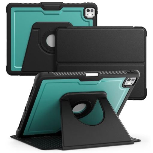 iPad Pro 13 2024 Dark Green Leather Magnetic Rotation Case - 1