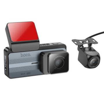hoco DV12 2K GPS Driving Recorder with Rear Camera - Silver Grey - 1