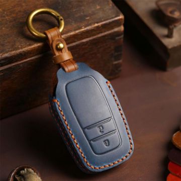 Toyota Corolla 2-Button B110 Crazy Horse Cowhide Key Cover (Blue) - 1