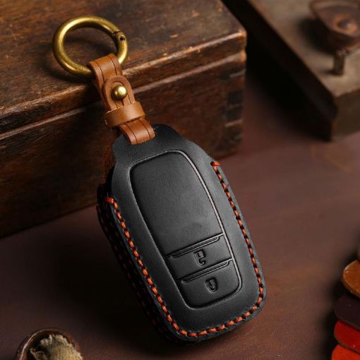 Toyota Corolla 3-Button B111 Crazy Horse Cowhide Key Cover (Black) - 1