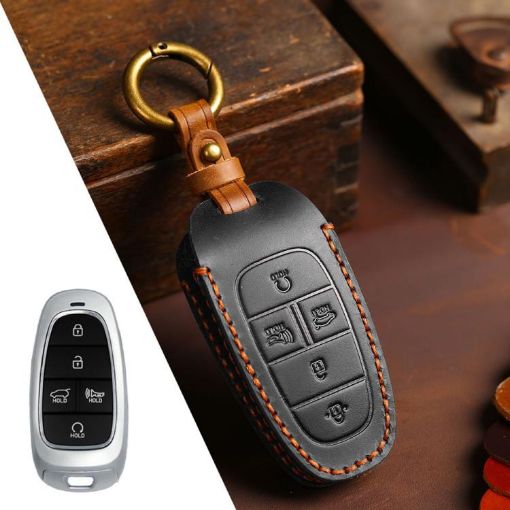 Hyundai Staria/Sonata 5-Button Car Key Cover - Black Cowhide Protection - 1