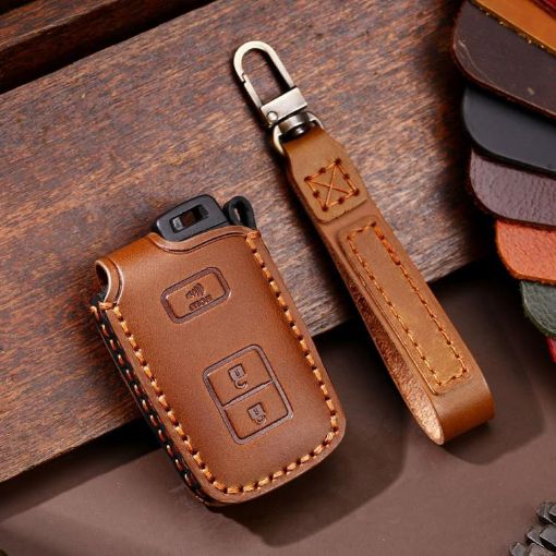 Toyota North American 2+1-Button C012 Cowhide Car Key Cover (Brown) - 1