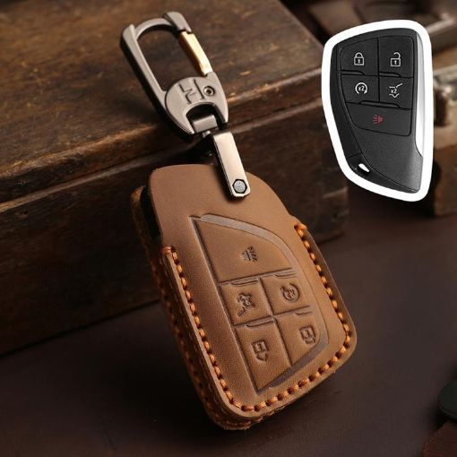 Buick Envision Plus 2023 Crazy Horse Cowhide Key Cover (5-Button Brown) - 1