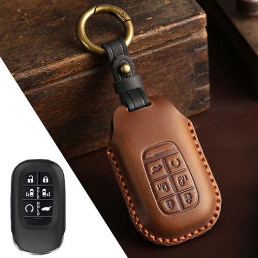 Honda Odyssey 2024 Hallmo Cowhide Car Key Cover, 6-Button Brown - 1