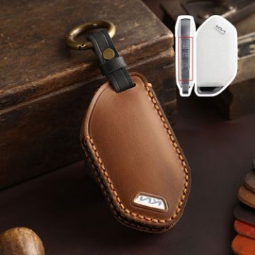 Kia K3/K5 2024 Hallmo Crazy Horse Cowhide Key Cover (7-Button Brown) - 1
