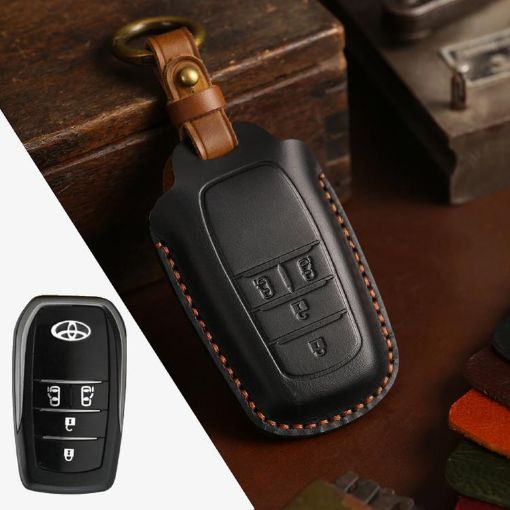 Toyota Alphard Hallmo Crazy Horse Cowhide 4-Button Key Cover Black - 1