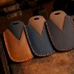 Toyota Alphard Hallmo Crazy Horse Cowhide Key Cover (4-Button Blue) - 3