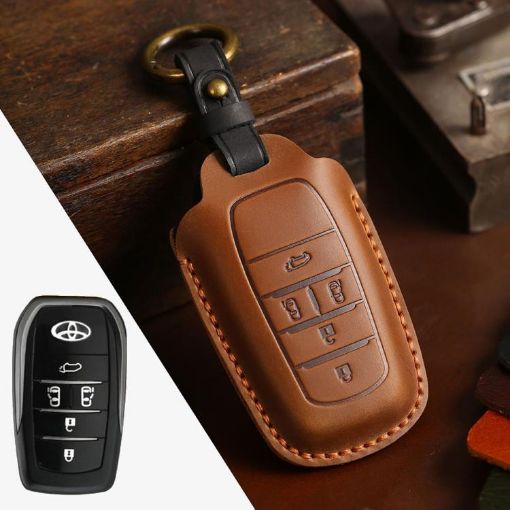 Toyota Alphard 5-Button Brown Cowhide Car Key Cover - Hallmo Crazy Horse - 1