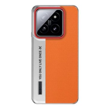 Xiaomi 14 Camera Design Diamond Texture Leather Phone Case Orange - 1