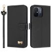 Redmi 11A/12C Black Metal Bow Leather Phone Case with Hand Strap - 1