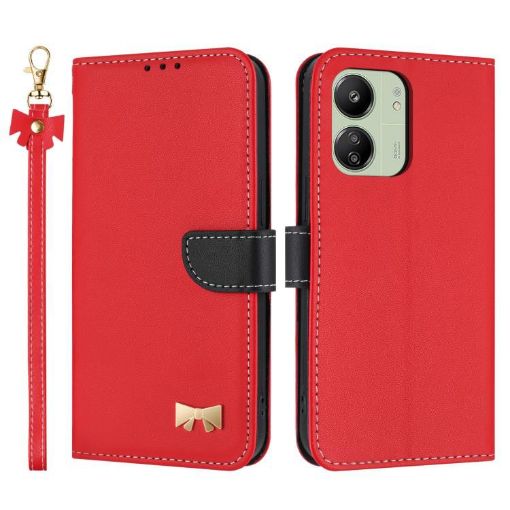 Redmi 13C 4G Global Leather Phone Case with Hand Strap - Red - 1