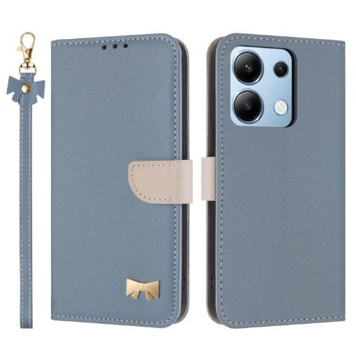 Redmi Note 13 4G Global Leather Phone Case with Hand Strap - Light Blue - 1