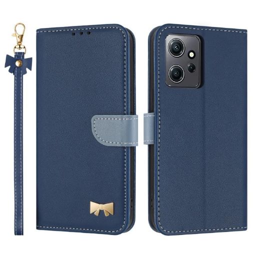 Redmi Note 12 4G Dark Blue Leather Phone Case with Hand Strap - 1