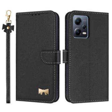Redmi Note 12 Pro+ 5G Black Leather Case with Metal Bow & Hand Strap - 1