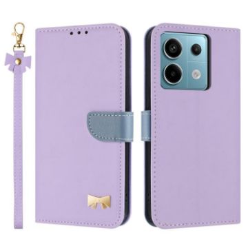 Redmi Note 13 5G Purple Leather Phone Case with Hand Strap - 1