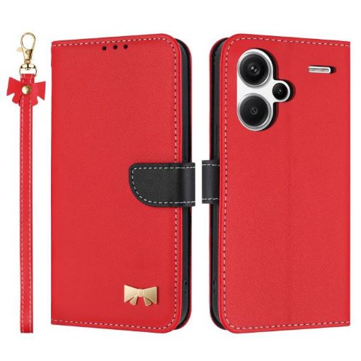 Redmi Note 13 Pro+ Metal Bow Leather Case with Hand Strap - Red - 1