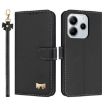 Redmi Note 14 4G Leather Phone Case with Hand Strap - Black - 1