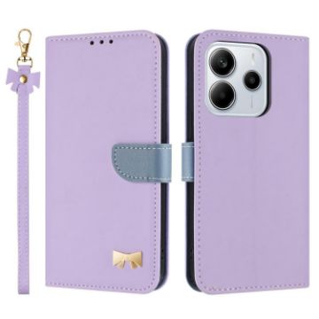 Redmi Note 14 4G Purple Leather Phone Case with Hand Strap - 1