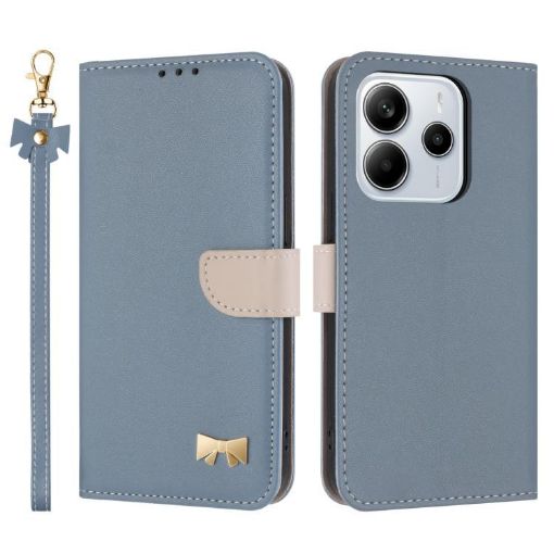 Redmi Note 14 4G Light Blue Leather Phone Case with Hand Strap - 1