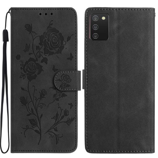 Samsung Galaxy A02S Leather Case, Rose Flower Embossing, Black, 164mm US - 1
