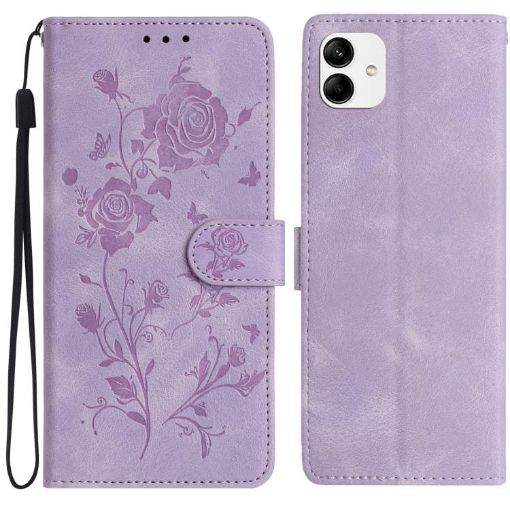 Samsung Galaxy A04 Light Purple Rose Embossed Leather Phone Case - 1