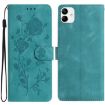 Samsung Galaxy A04e Green Leather Case with Rose Flower Embossing - 1