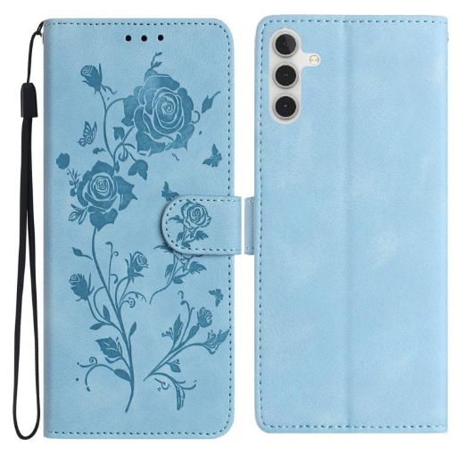 Samsung Galaxy A04S Sky Blue Rose Embossed Leather Phone Case - 1
