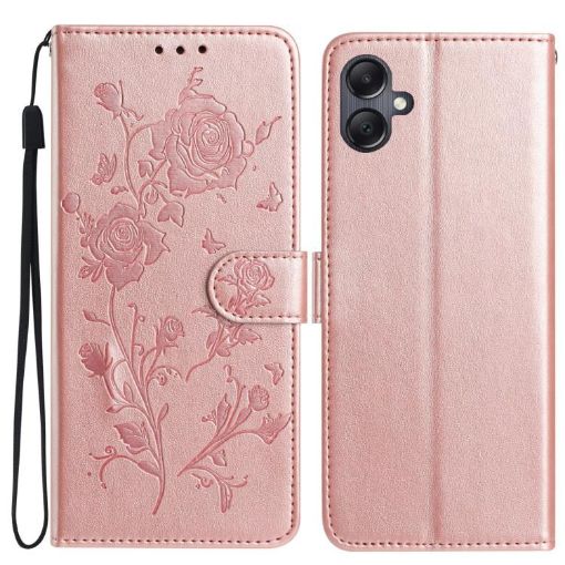 Samsung Galaxy A05 Rose Flower Embossed Leather Case Rose Gold - 1