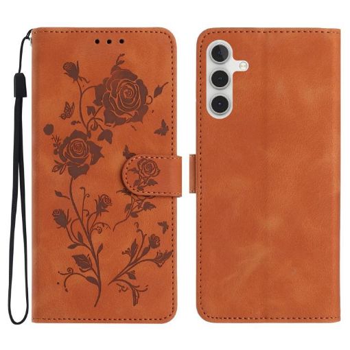 Samsung Galaxy A05S Brown Leather Case with Rose Flower Embossing - 1