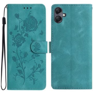 Samsung Galaxy A07 Green Leather Case with Rose Flower Embossing - 1