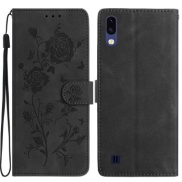 Samsung Galaxy A10/M10 Black Rose Embossed Leather Phone Case - 1