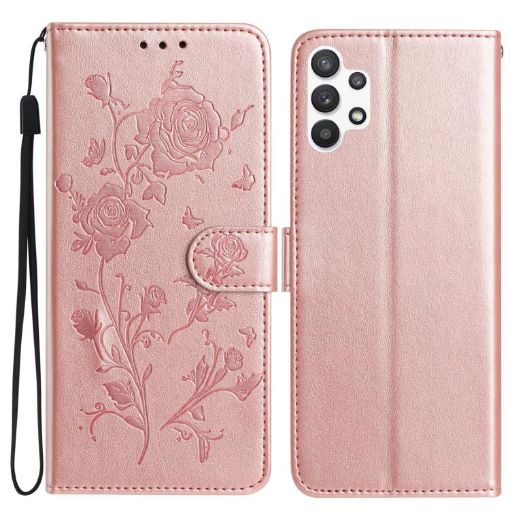 Samsung Galaxy A13 4G Rose Flower Embossed Leather Case Rose Gold - 1