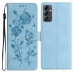 Samsung Galaxy A14 Sky Blue Rose Embossed Leather Phone Case - 1