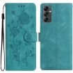 Samsung Galaxy A14 Green Leather Case with Rose Flower Embossing Pattern - 1