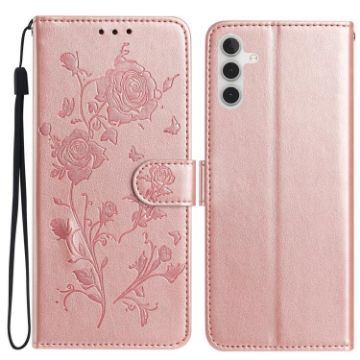 Samsung Galaxy A15 Rose Flower Embossed Leather Case - Rose Gold - 1