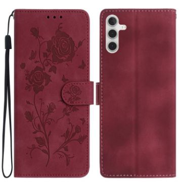 Samsung Galaxy A15 Red Rose Flower Embossed Leather Phone Case - 1