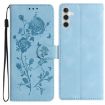 Samsung Galaxy A16 Sky Blue Rose Embossed Leather Phone Case - 1
