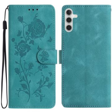 Samsung Galaxy A16 Green Leather Case with Rose Flower Embossing - 1
