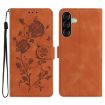 Samsung Galaxy A17 Brown Leather Case with Rose Flower Embossing - 1