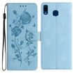 Samsung Galaxy A20/A30 Rose Embossed Leather Case Sky Blue - 1